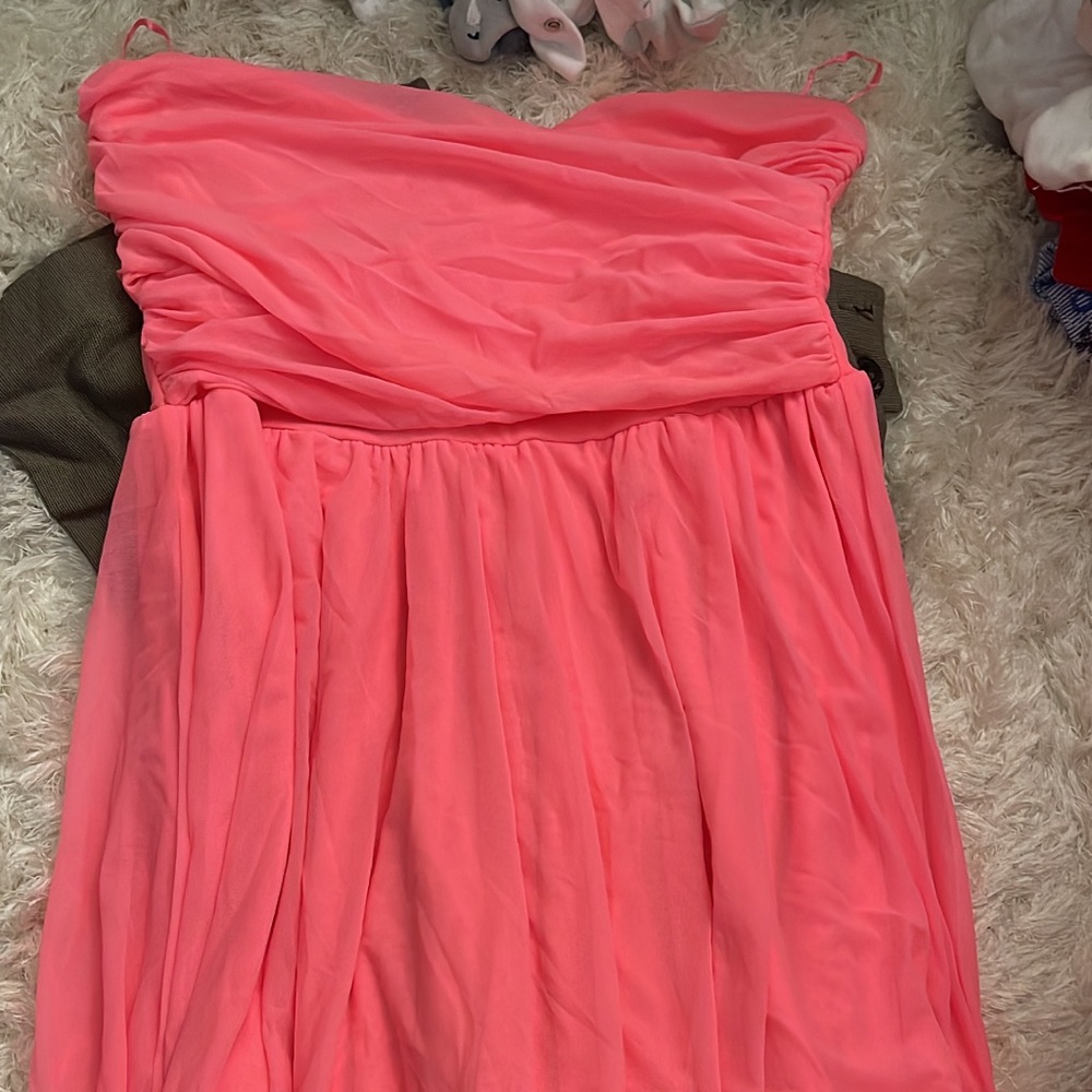 Strapless short hot pink dress